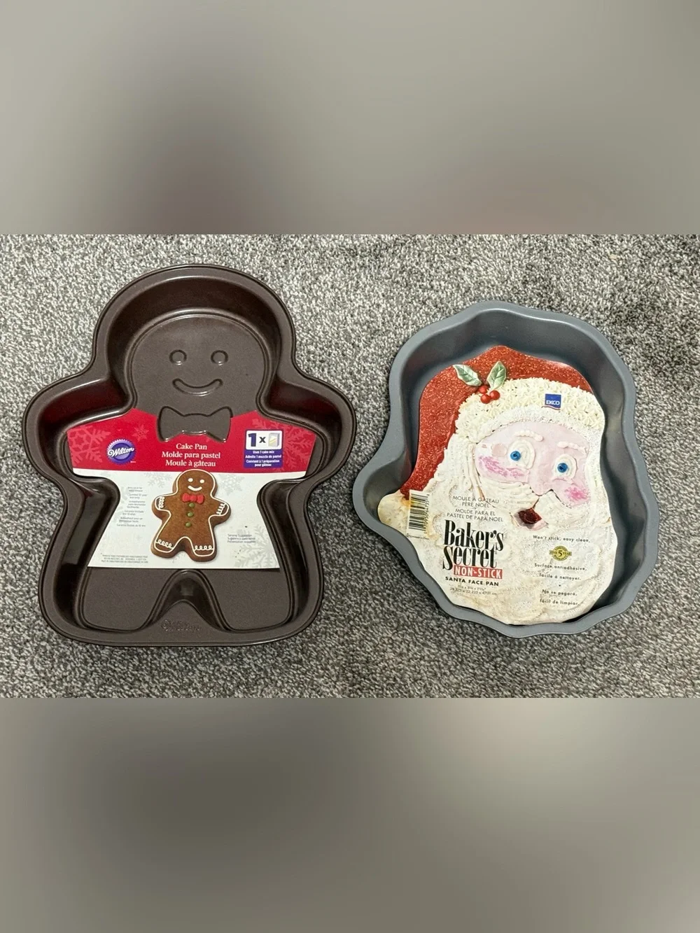 Vintage Christmas Baking Pan Lot – Wilton Gingerbread Boy & Santa Face